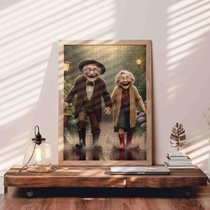 Old Couple in The Rain Jigsaw Puzzles Comical Old Folks 1000 Pieces for Adults Grandpa and Grandma Playing in The Water Puzzles for Family or Friends - color: Old Woman-a29