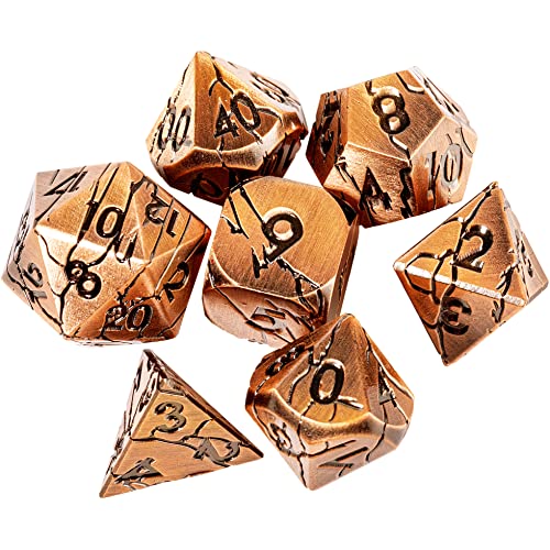 Metal Dice for DND - Ancient Cracked Pharaoh Ruins – Copper | Beautiful 7pc Polyhedral Dice Set, Smooth Rolling, Role Playing Games (RPG), Compatible with D&D, for Dungeons and Dragons - color: Antique Copper