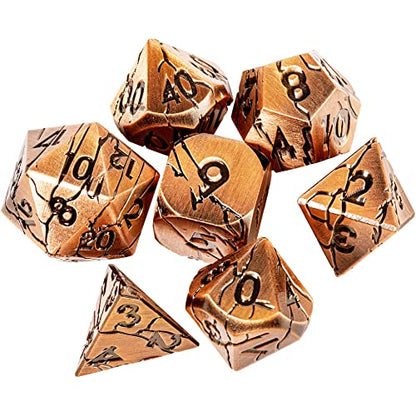 Metal Dice for DND - Ancient Cracked Pharaoh Ruins – Copper | Beautiful 7pc Polyhedral Dice Set, Smooth Rolling, Role Playing Games (RPG), Compatible with D&D, for Dungeons and Dragons - color: Antique Copper