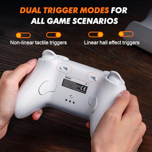 8BitDo Ultimate 2 Wireless Controller, Game Gamepad for PC Steam Android with TMR Joysticks, Switchable Hall Effect/Tactile Triggers, RGB Fire Ring, PC Steam Gamer Gift - color: White