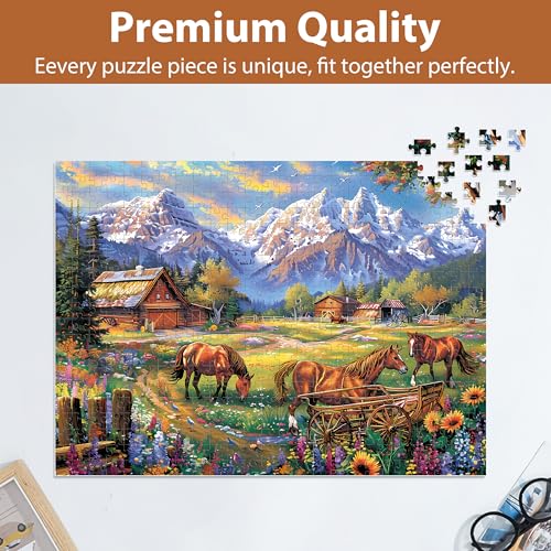 500 Piece Jigsaw Puzzle for Adults - Flowers, Mountain, Horse Themes - Funny Challenging Gift for Family Friends, 21 x 15 in - style: Horse Puzzles