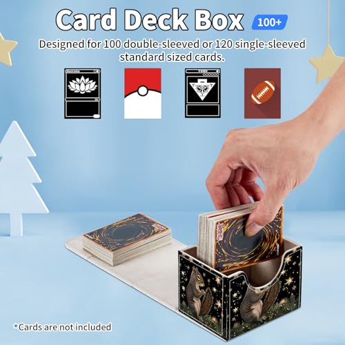for MTG Commander Deck Box,Card Deck Box for Trading Yugioh MTG,Fits 100 Double Sleeved Cards,PU Leather Strong Magnet Case for Magic Commander TCG CCG,Cute Squirrel Star - color: Cute Squirrel Star