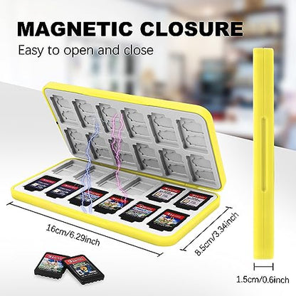 FYY Nintendo Switch Game Case Holder for Switch 2 Cartridge, Yellow | 24 Game Card Slots & 48 Micro SD Card Slots, Hard Shell, Silicone Lining - color: B-Yellow