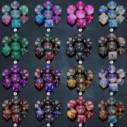CiaraQ Starry Glitter Polyhedral Dice Set with Drawstring Pouch | 26 acrylic dice sets – 182 pcs total, 7 per set (D4-D20). Lightweight & durable. Great for D&D & tabletop games. Ages 14+. - color: 26 Colors - Starry Sky Style