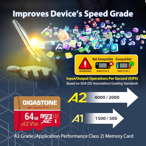 【For Switch 1 Only】GIGASTONE 64GB Micro SD Card, 4K Game Pro, MicroSDXC Memory Card for Gaming Console, Security Camera, UHD Video, up to 95/35MB/s, UHS-I U3 A2 V30 【5-Years Data Recovery】 - color: 64GB 4K Game Pro 1-Pack