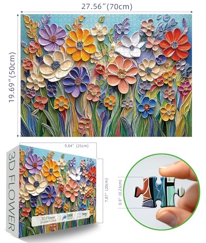 MINIWAN 1000 Piece 3D Quilled Paper Art Flower Garden Jigsaw Puzzle | 27.5"x19.7", Letters on Back, Reference Poster Included, For Adults & Seniors - color: 3d Paper Art Flower