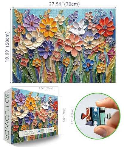 MINIWAN 1000 Piece 3D Quilled Paper Art Flower Garden Jigsaw Puzzle | 27.5"x19.7", Letters on Back, Reference Poster Included, For Adults & Seniors - color: 3d Paper Art Flower