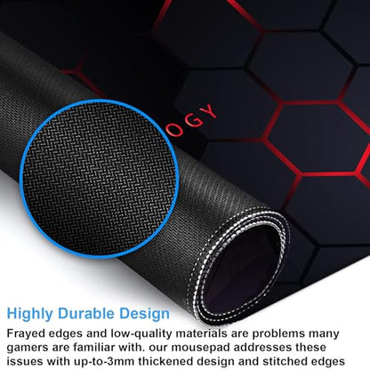 Desk Pad, Black and Red Honeycomb Hexagons Technology XL Gaming Mouse Pad with Stitched Edges,Non-Slip Waterproof Rubber Base Large Desk Mat for Keyboard and Mouse 31.5"x11.8" - color: Colour14, size: X-Large