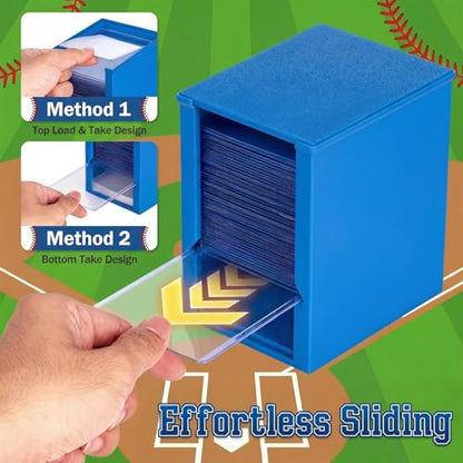 Toploader Dispenser & Penny Sleeve Holder - Dual Compartment Holds 250 Penny Sleeves & up to 50 Top Loaders, Stackable Card Storage Box with Dustproof Lid (Blue) - color: Blue