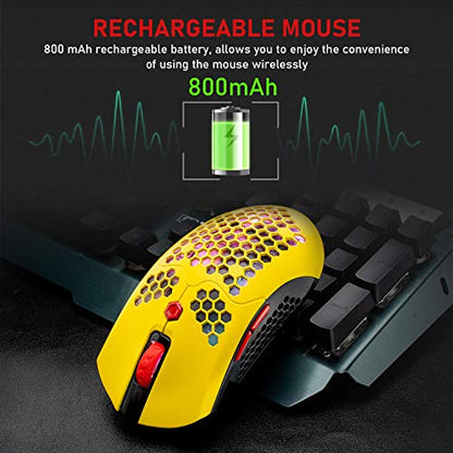 Wireless Gaming Mouse,16 RGB Backlit Ultralight Wireless/Wired Mice with Programmable Driver,Rechargeable 800mA Battery,Pixart 3325 12000 DPI,Lightweight Honeycomb Shell for PC Gamers (Yellow) - color: RGB Yellow