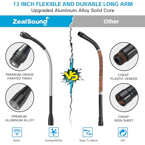 ZealSound Multifunction Metal Hose Arm, 13 inch Microphone Gooseneck, Stand Extension for Mic Floor Stand - size: 13-Inch