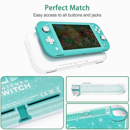 TIKOdirect Carrying Case for Switch lite, Shockproof Portable Travel Bag with Glitter Galaxy cover, Screen Protectors and Cute Leaf Thumb Grips Caps, Animal Crossing Green - color: Animal Crossing Green