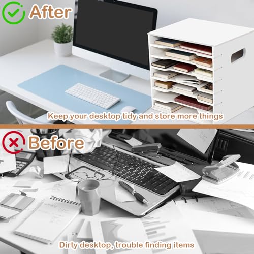 7 Tiers 12" x 12" Scrapbook Paper Storage, Cardstock File Organizer with Adjustable Shelves, Construction Paper Organizer, Desktop File for Home Office School Classroom, White