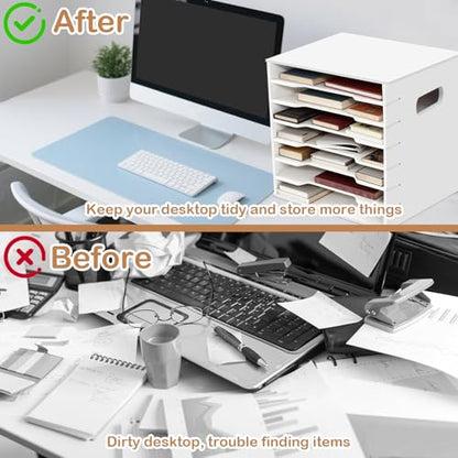 7 Tiers 12" x 12" Scrapbook Paper Storage, Cardstock File Organizer with Adjustable Shelves, Construction Paper Organizer, Desktop File for Home Office School Classroom, White