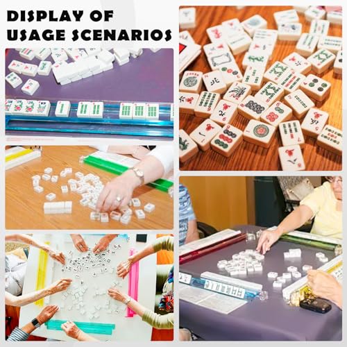 American Mahjong Tile Set, Mah Jong Set Complete with Bag, 166 White Tiles with Golden Dices for Travel, 4 All-in-One Mahjong Racks with Pushers (Black) - color: Black