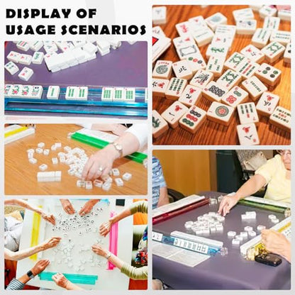 American Mahjong Tile Set, Mah Jong Set Complete with Pink Flower Bag, 166 White Tiles with Golden Dices for Travel, 4 All-in-One Mahjong Racks with Pushers (Pink) - color: Pink