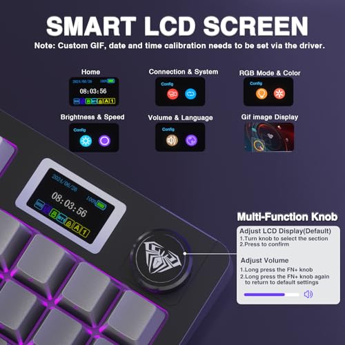 AULA S98 Pro Wireless Mechanical Keyboard with Screen & Knob,2.4GHz/USB-C/BT5.0 Hot Swappable Creamy Keyboard,Pre-lubed Linear Switches,Side Printed PBT Keycaps,RGB Backlit Gaming Keyboards - color: Side Printed Black