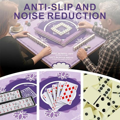 Mahjong Mat for Table,31.5 * 31.5in 3mm，Non-Slip, Silent. | Mahjong Mat with Rules with Storage Bag， Reduction Gaming Mat for Mahjong, Poker, Board Games, Dominoes (Purple) - color: Purple