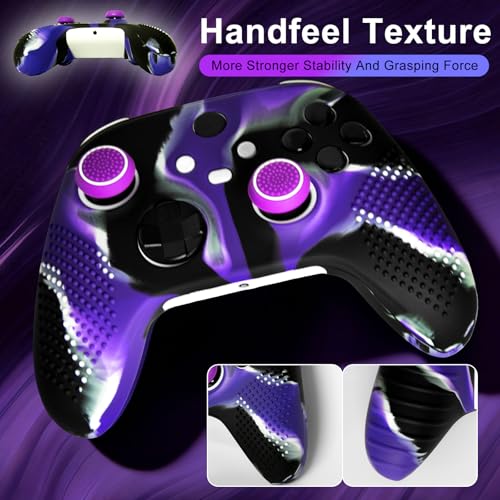 Anti-Slip Purple Black Controller Skin,Studded Edition Protective Silicone Cover Skin Grips Compatible with Xbox Series X/S Controller and 6 PCS Thumb Grips Caps. - color: Purple Black
