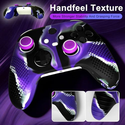 Anti-Slip Purple Black Controller Skin,Studded Edition Protective Silicone Cover Skin Grips Compatible with Xbox Series X/S Controller and 6 PCS Thumb Grips Caps. - color: Purple Black