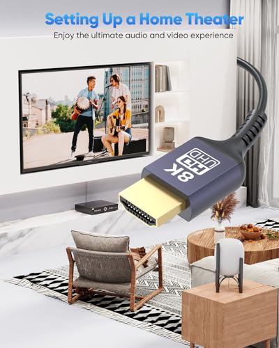Thin HDMI Cable 6.6FT 8K Slim HDMI Cable, 48Gbps Ultra High Speed Flexible HDMI 2.1 Cord with 8K@60Hz, 4K@60Hz, Dynamic HDR, 3D for Laptop, HDTV, Monitor, Projector, PS5/PS4, Xbox - size: 6FT