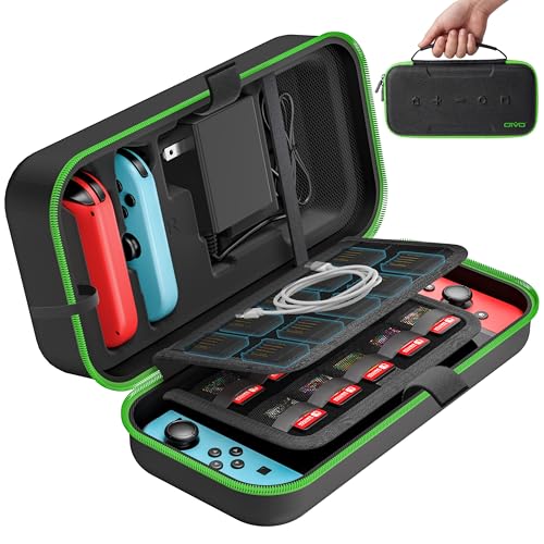 OIVO Switch OLED Carrying Case Compatible with Nintendo Switch & OLED, Portable Switch Travel Carry Case Fit for Joy-Con and Adapter, Hard Shell Protective Switch Pouch Bag with 20 Games, Green - color: Green, size: 2017 inches
