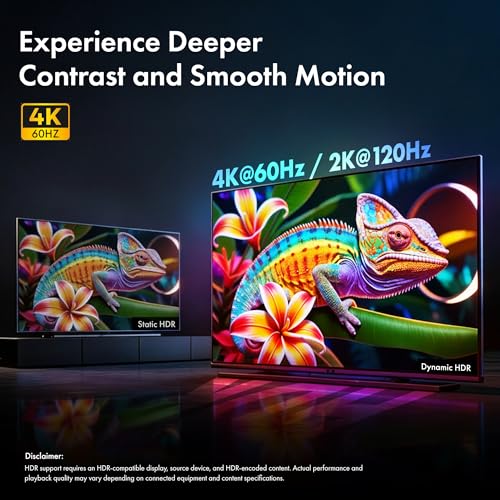 HDMI Cable V2.0 with Ethernet, Ultra HD 3D/4K@60Hz,16.5 Feet, 18Gbps Transmission Speed, HDR, Dolby Atmos, Compatible with All HDMI Devices Laptop Desktop TV Set-top Box Gaming Console