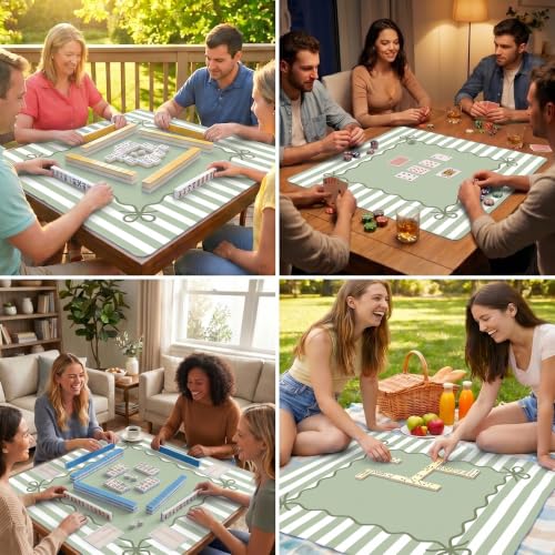 Green Mahjong Mat (32.5” x 32.5”) with Carrying Bag Non Slip Noise Reduction Gaming Mat Rubber Mahjong Table Cover Accessoriesfor Poker Board Games Dominoes - color: Green