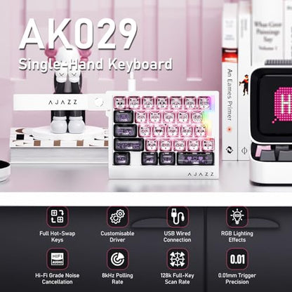 AJAZZ AK029 Magnetic Switch One Handed Gaming Keyboard, Hall Effect Rapid Trigger Mechanical Keypad with SOCD & DKS, 8KHz Polling Rate, 29 Keys Mini Ergonomic Gaming Keyboard for FPS Gamers, PC - color: Black Pink Transparent