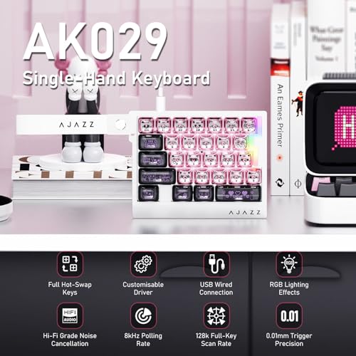 AJAZZ AK029 Magnetic Switch One Handed Gaming Keyboard, Hall Effect Rapid Trigger Mechanical Keypad with SOCD & DKS, 8KHz Polling Rate, 29 Keys Mini Ergonomic Gaming Keyboard for FPS Gamers, PC - color: Black Pink Transparent