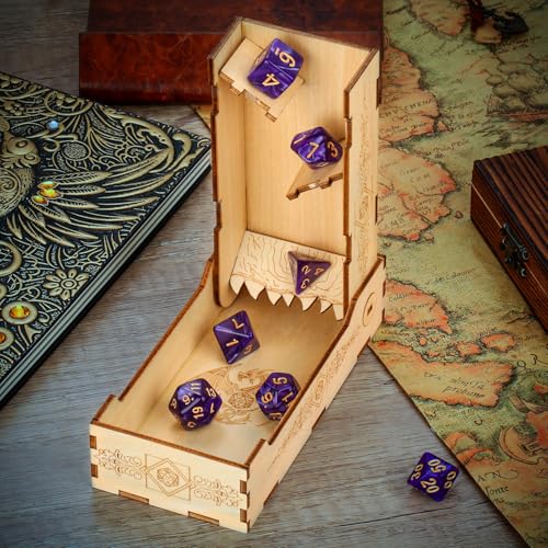 Wooden Dice Tower and Tray, Foldable Roller Castle Collapsible Rolling Tower, D&D Board Game Accessories, Role Playing Game Dice Box, Small Dice Roller, DND Gift for Gamer, for Men