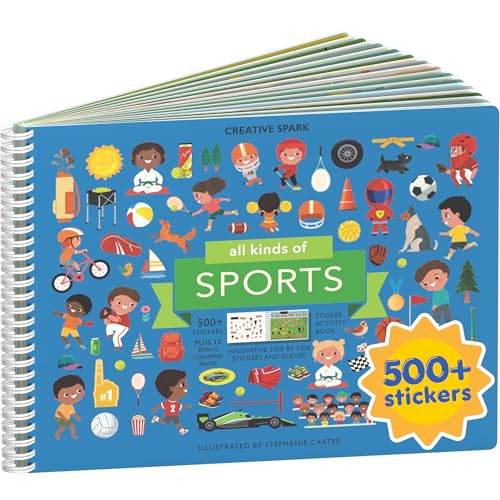 All Kinds of Sports 500+ Kids Sticker Book by Cupkin Fun Toddler Travel Activity Coloring and Sticker Book, Road Trip Essentials, 12 Coloring Pages 12 Scenes for Ages 2–8 Years - color: Sports