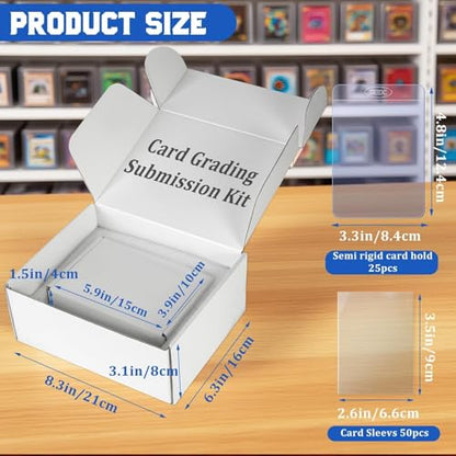 DEDC Card Grading Submission Kit Card Grading Shipping Mailing Box for PSA, CGC, SGC Trading Card 25 Semi Rigid Card Holders 50 Card Sleeves 1 Shipping Label + 1 Wiping Cloth (1-Set- Universal) - size: 1-set- Universal