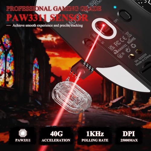 MAMBASNAKE Attack Shark V3 PRO 62g Superlight Wireless Gaming Mouse,RGB Charging Dock,BK52820 Tri-Mode BT/2.4G Wireless/Wired Mouse with Grip Tape,25000DPI,5 Programmable Buttons for Pc/Mac,Black PRO - color: Black&Stickers