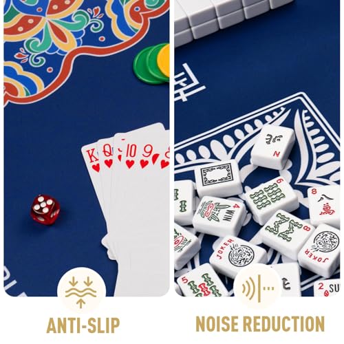 Mahjong Mat 32.4” x 32.4”, 3mm Thick Non-Slip Rubber Back Mahjong Table Mat, Noise Reduction Waterproof Mahjong Game Mat for Table, Mahjong Tile Mat for Cards, Dominoes & Board Games (Blue2) - color: Blue2