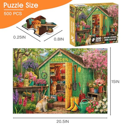 500 Piece Puzzle for Adults – Garden and Dog Jigsaw Puzzle for Adults & Seniors – Eco-Friendly Recycled Paper – Fun & Challenging Family Game Gift for Friends and Family (20.5 x 15 in) - style: Garden Dog