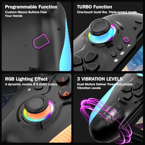 Saitake Switch 2 Controller, Ergonomically Designed Replacement for Switch 2 Pro Controller with 9-Axis Gyro, Native C-Key Chat Function,6 Game Card Slots,RGB Lighting, Turbo, Macros and Other Features
