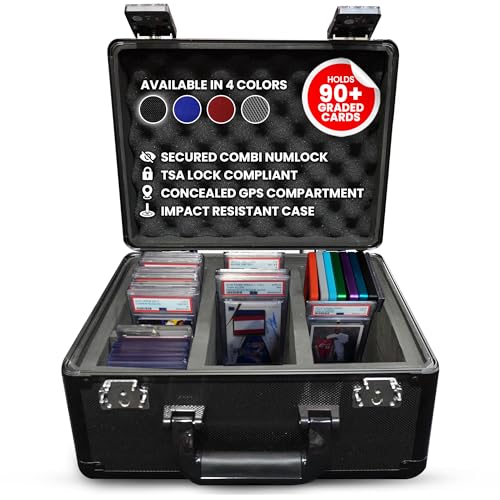 EVORETRO Graded Card Case Storage Box - PSA Slab Case Holds up to 90 PSA Cards Also Fits Top Loaders, BGS, CSG, One Touch, Sports & Trading Cards - 3 Rows Graded Card Storage Box with TSA Lock (Black) - color: Black, style: Holds 90 Graded Cards