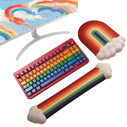 Gel Cloud Keyboard Wrist Rest Cute Rainbow Mouse Pad with Wrist Rest for Computer Keyboard and Mouse Pad Set PU Base Silicone Ergonomic White Cloud Wrist Pad Support for Gaming Desk Laptop Home Office - color: 2pcs Rainbow Cloud