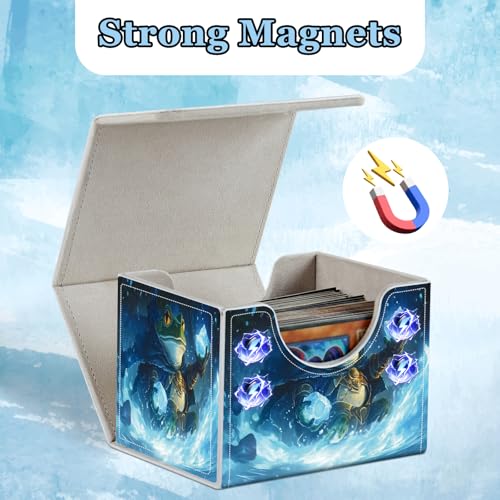 Commander Deck Box for Trading Cards - Fits 100+ Double Sleeved Cards, PU Leather MTG TCG Storage Case with Strong Magnetic Closure, Ice Mage Frog - color: Ice Mage Frog