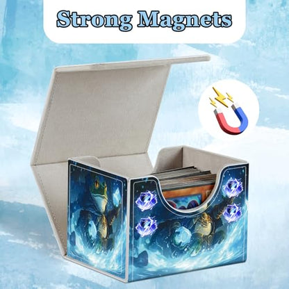 Commander Deck Box for Trading Cards - Fits 100+ Double Sleeved Cards, PU Leather MTG TCG Storage Case with Strong Magnetic Closure, Ice Mage Frog - color: Ice Mage Frog