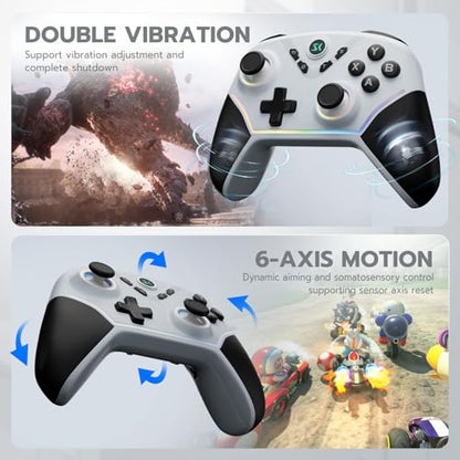 ISHAKO Wireless Gaming Controller with Hall Effect Joysticks&Triggers, 1200mAh Battery, 1000Hz Polling Rate, 4 Back Buttons, RGB Lighting – Works with PC Windows/Mac/Steam/Luna/Tesla/Switch- White - color: Silver