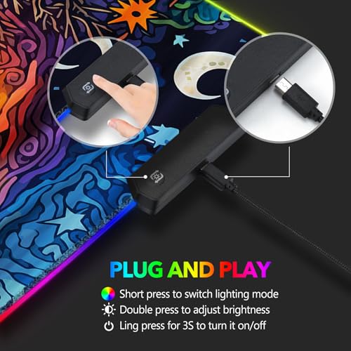 AIMSA Large Gaming Mouse Pad RGB, Keyboard Led Mousepad Extended 35.4 x 15.8 inch Non-Slip Rubber Base with 14 Lighting Modes Desk Mat, Abstract Sun - color: Abstract Sun