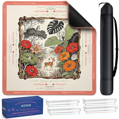 American Mahjong Mat and Racks Set: 31.5" x 31.5" Waterproof Neoprene | Includes 4 clear acrylic racks, rules card, carrying bag and gift box – ready to play, great for gifting(Jungle Color) - color: Jungle Color