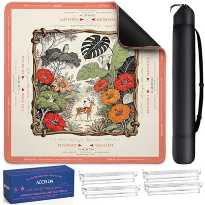 American Mahjong Mat and Racks Set: 31.5" x 31.5" Waterproof Neoprene | Includes 4 clear acrylic racks, rules card, carrying bag and gift box – ready to play, great for gifting(Jungle Color) - color: Jungle Color