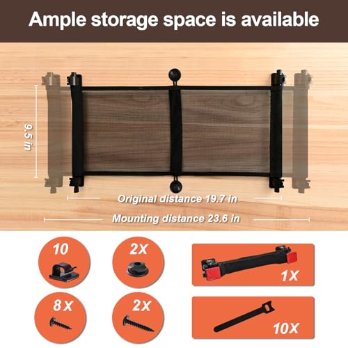 HX AURIZE Under Desk Cable Management Net – Flexible Wire Organizer with Side Rods & Center Hooks – Elastic Mesh Kit for Standing & Office Desks – Adhesive Positioning and Screw Lock Black