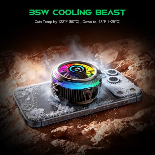 Black Shark Magnetic Phone Cooler 6 Pro – Smart Display, Magnetic Ring Plate, Addressable RGB LEDs, App-Controlled Cooling Fan for iPhone MagSafe, Android & iPad – Gaming, Streaming & Photography