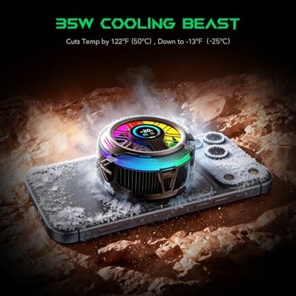 Black Shark Magnetic Phone Cooler 6 Pro – Smart Display, Magnetic Ring Plate, Addressable RGB LEDs, App-Controlled Cooling Fan for iPhone MagSafe, Android & iPad – Gaming, Streaming & Photography