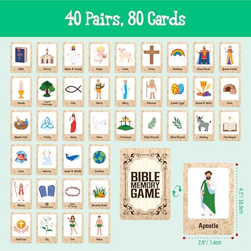 Hebayy Bible-Themed Matching Game, 80 PCS Bible Concentration Memory Cards for Christian 40 Pairs Biblical Character Cards Educational Toys for Kids, Adults - style: Bible