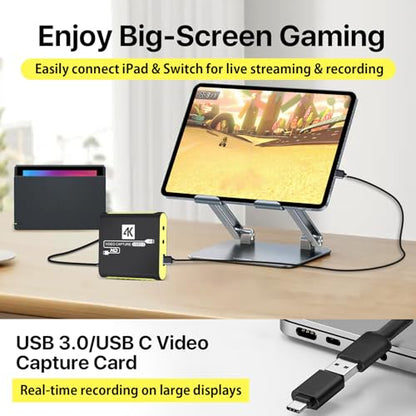 HDMI Capture Card for Nintendo Switch 2, 1080P 60FPS, Yellow | USB 3.0 plug and play, 4K 30Hz passthrough, works with OBS, PS5, Xbox, PC and Mac - color: Yellow